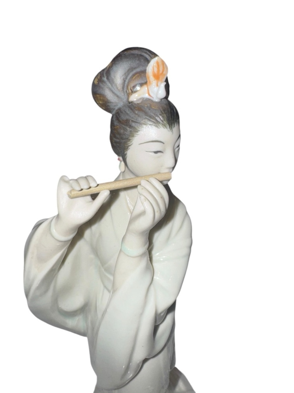 Source Unknown Cream Ceramic Geisha Figurine Playing Flute - Picture 8 of 8